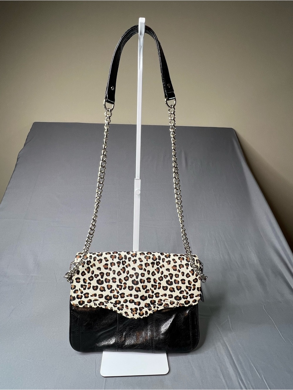 Rebecca Minkoff Beau Cheetah Print Leather Convertible Shoulder Bag Clutch